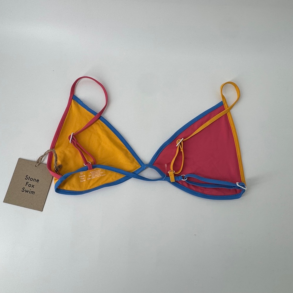 Stone Fox Swim Nomi Top Honeycomb Sunset Pink Color Block Bikini XL NEW - Picture 2 of 9